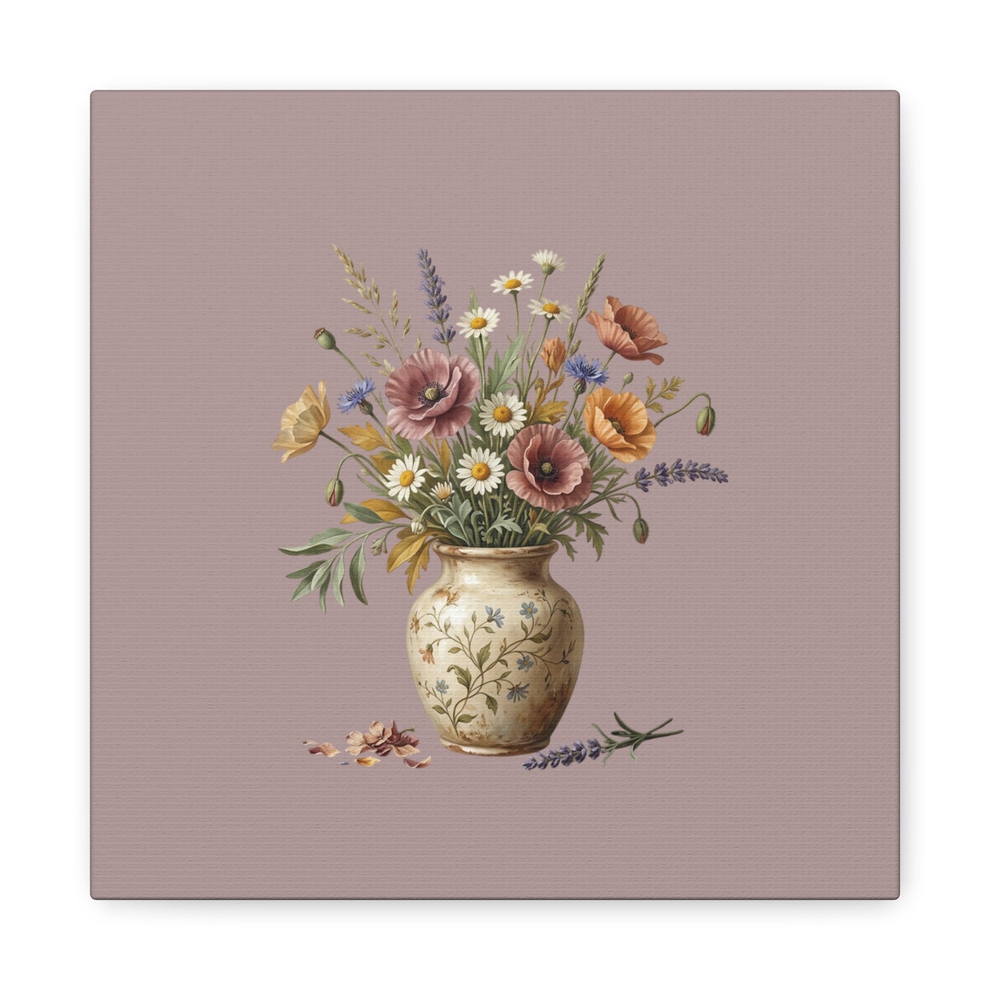 Botanical Vase Floral Canvas Print — Vintage Wildflower Wall Art