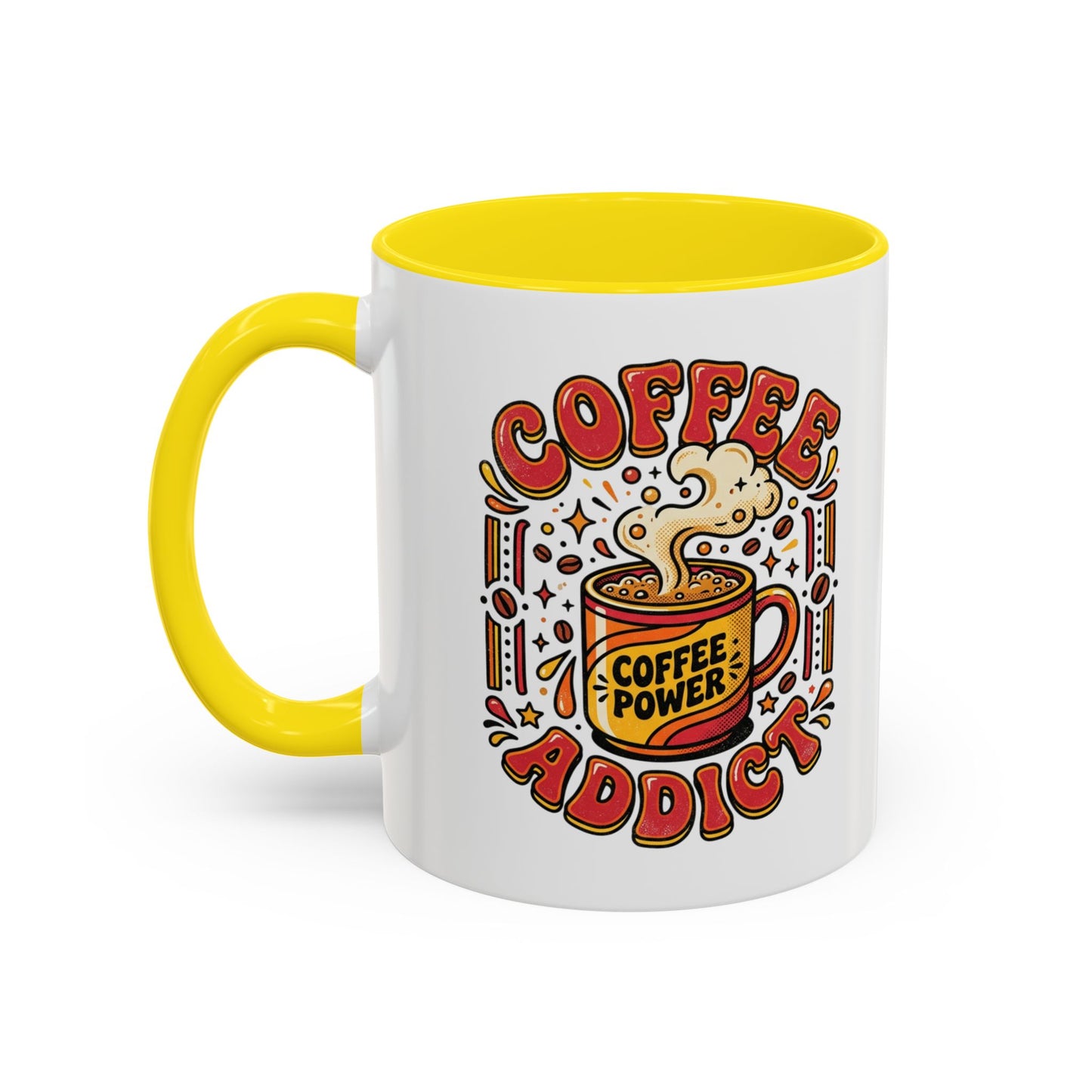 Coffee Addict Accent Mug — "Coffee Power" Retro Coffee Lover Gift (11oz/15oz)