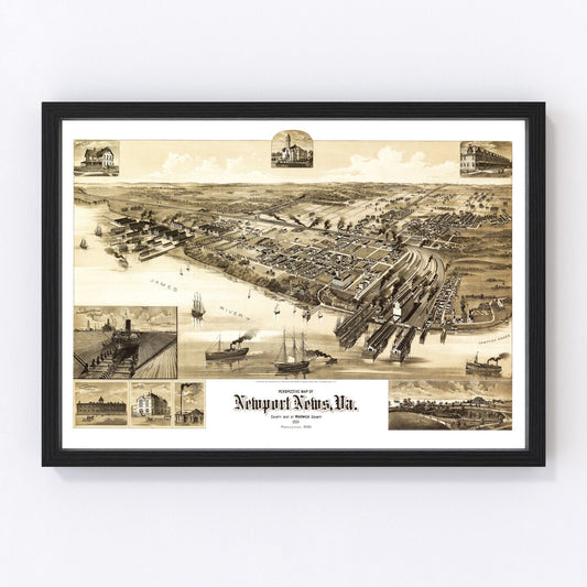 Vintage Map of Newport News, Virginia 1891