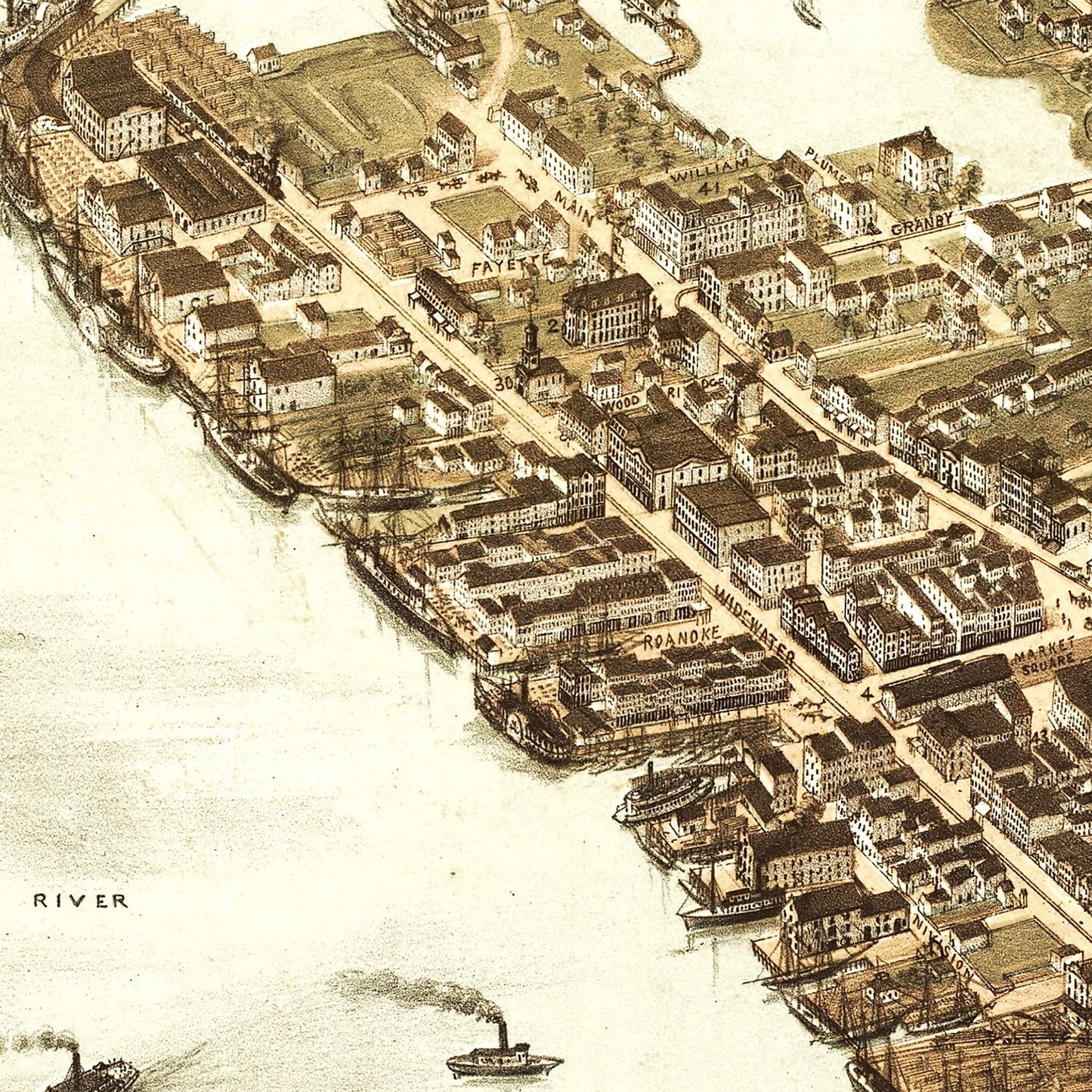 Vintage Map of Norfolk, Virginia 1873