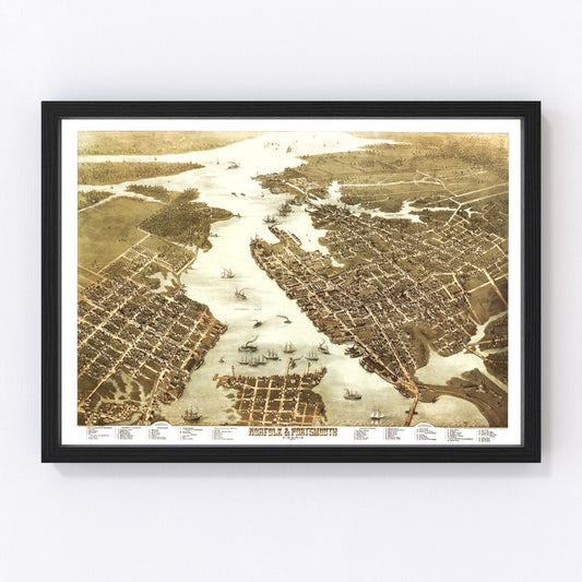 Vintage Map of Norfolk, Virginia 1873