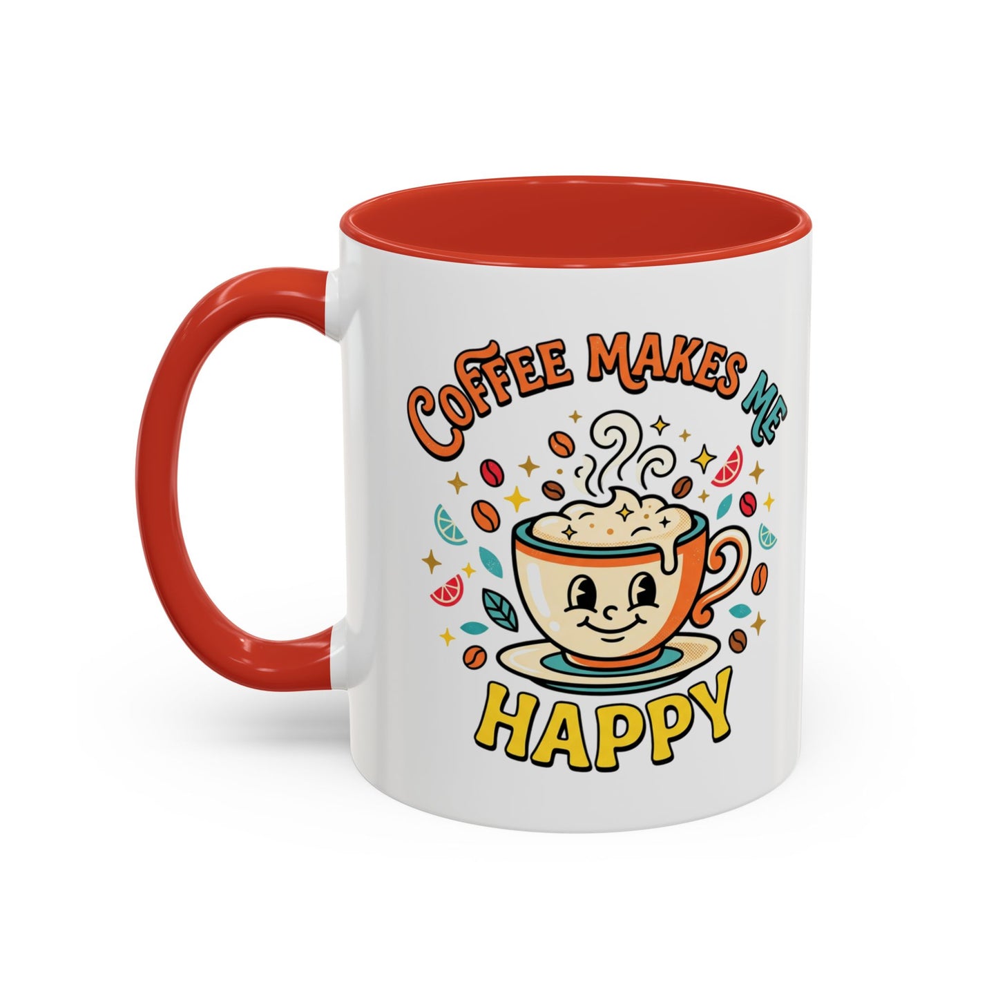 Coffee Mug — "Coffee Makes Me Happy" Cute Retro Accent Mug (11/15oz)