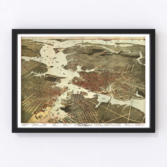 Vintage Map of Norfolk, Virginia 1891