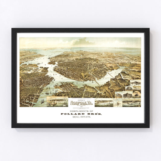 Vintage Map of Norfolk, Virginia 1892