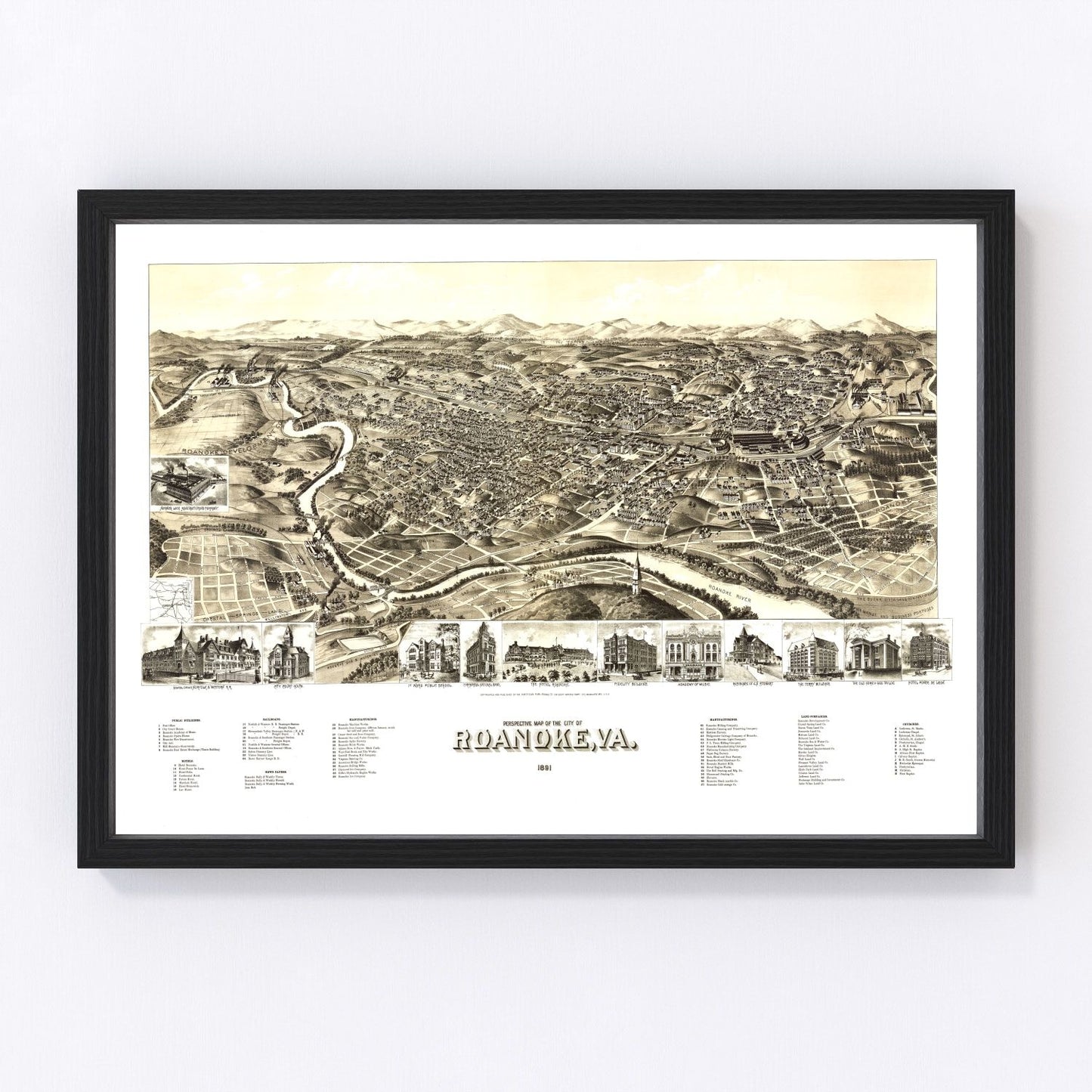 Vintage Map of Roanoke, Virginia 1891