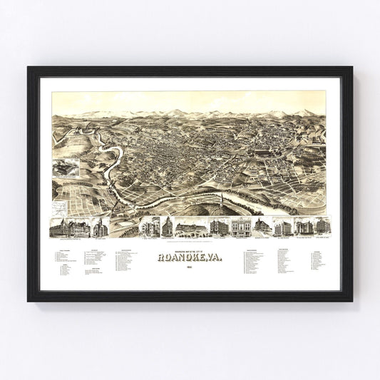 Vintage Map of Roanoke, Virginia 1891