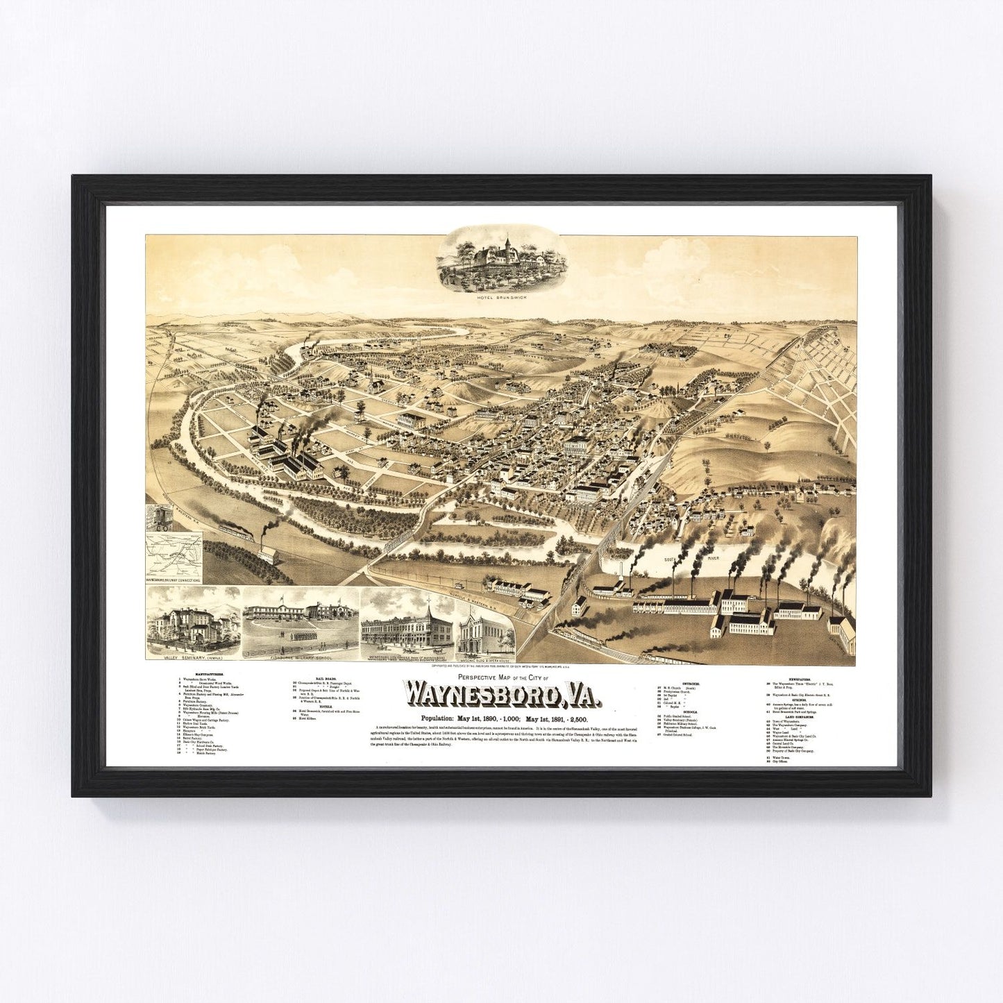 Vintage Map of Waynesboro, Virginia 1891