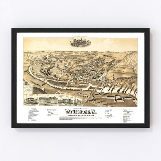 Vintage Map of Waynesboro, Virginia 1891
