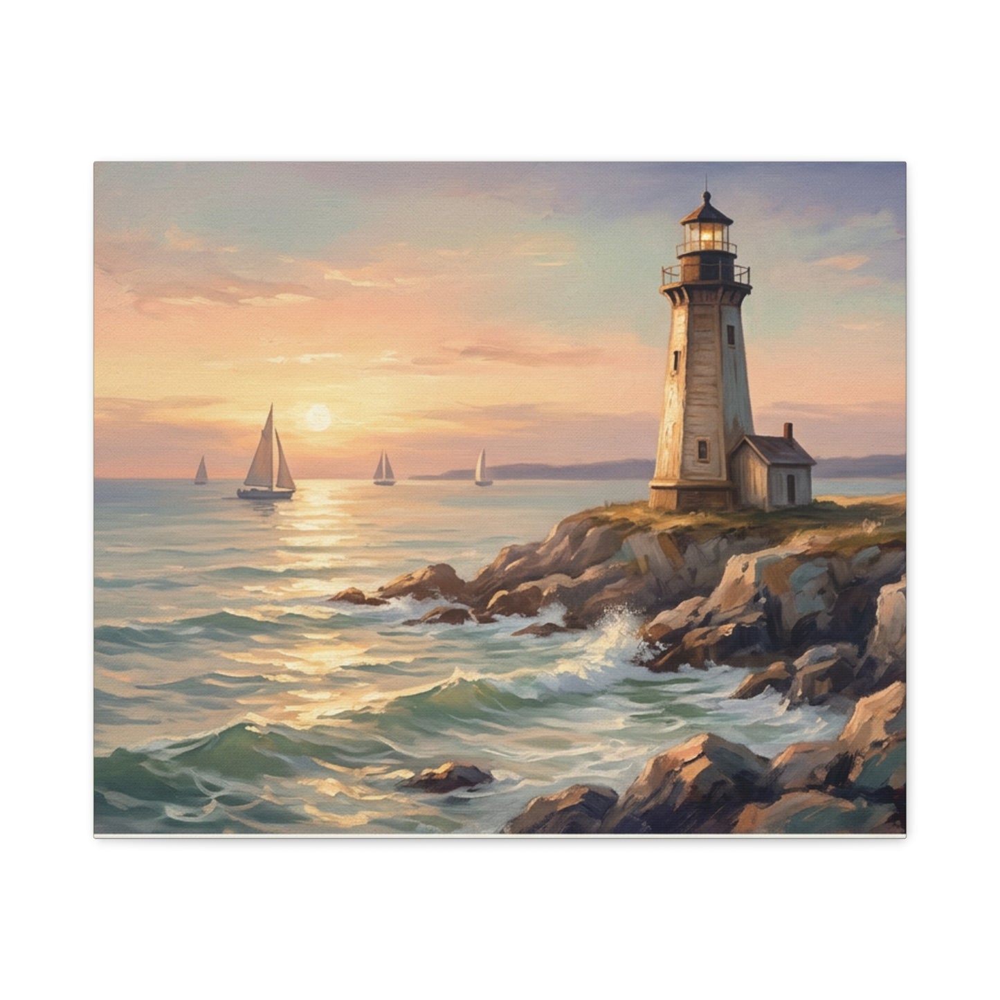 Seaside Lighthouse Sunset Canvas Print