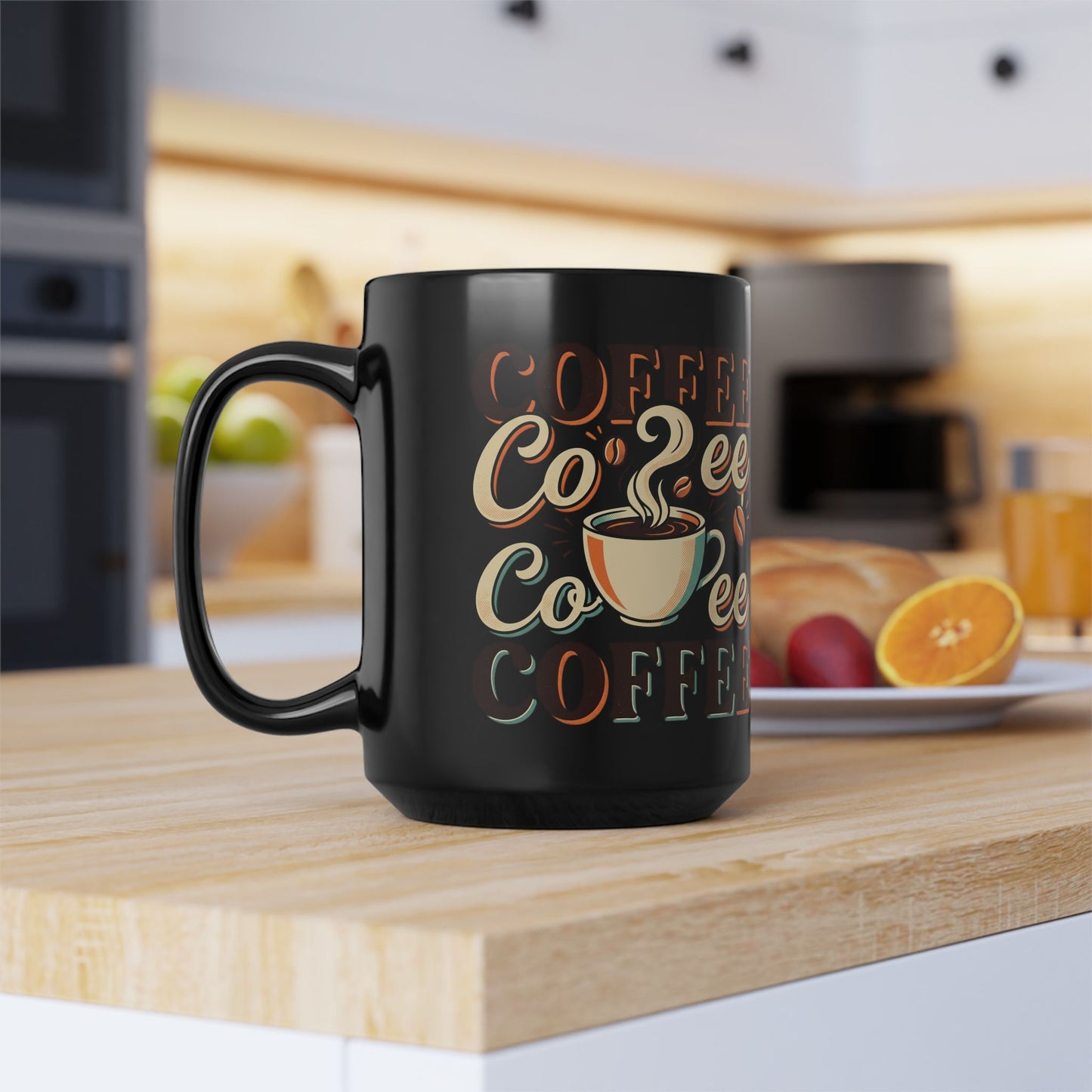 Coffee Lovers Black Mug — Retro 'Coffee' Typography with Steaming Cup (11oz & 15oz)