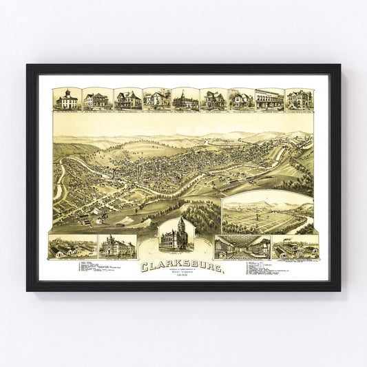 Vintage Map of Clarksburg, West Virginia 1898