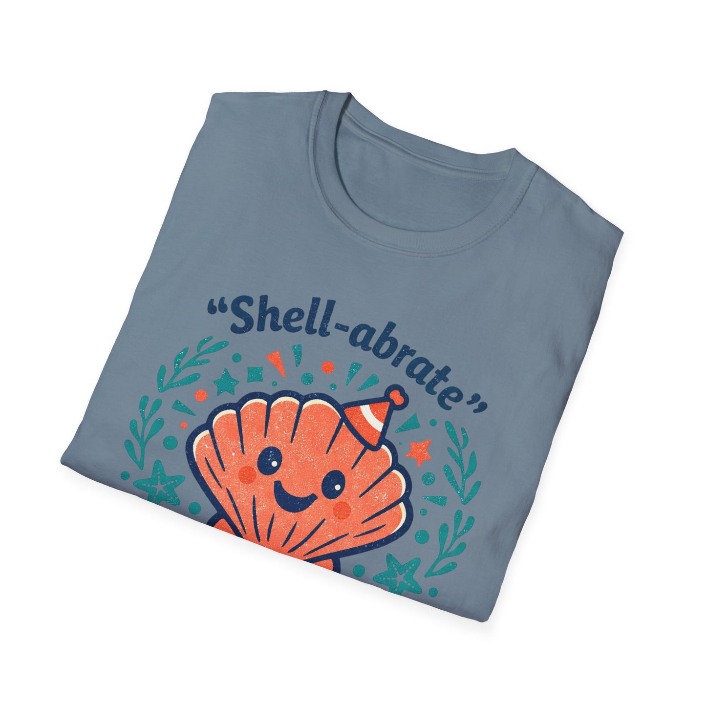 Shell-abrate Happy Seashell T-Shirt — "life's little moments" Cute Beach Graphic Tee