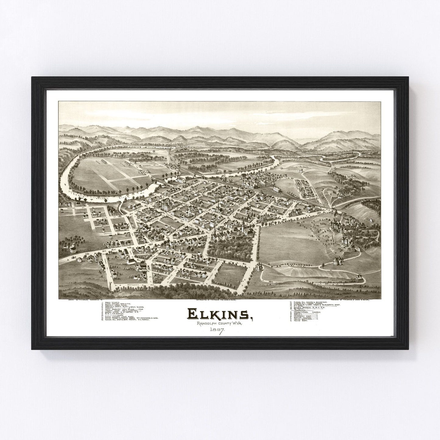 Vintage Map of Elkins, West Virginia 1897