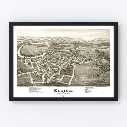 Vintage Map of Elkins, West Virginia 1897