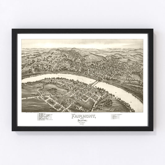 Vintage Map of Fairmont & Palatine, West Virginia 1897