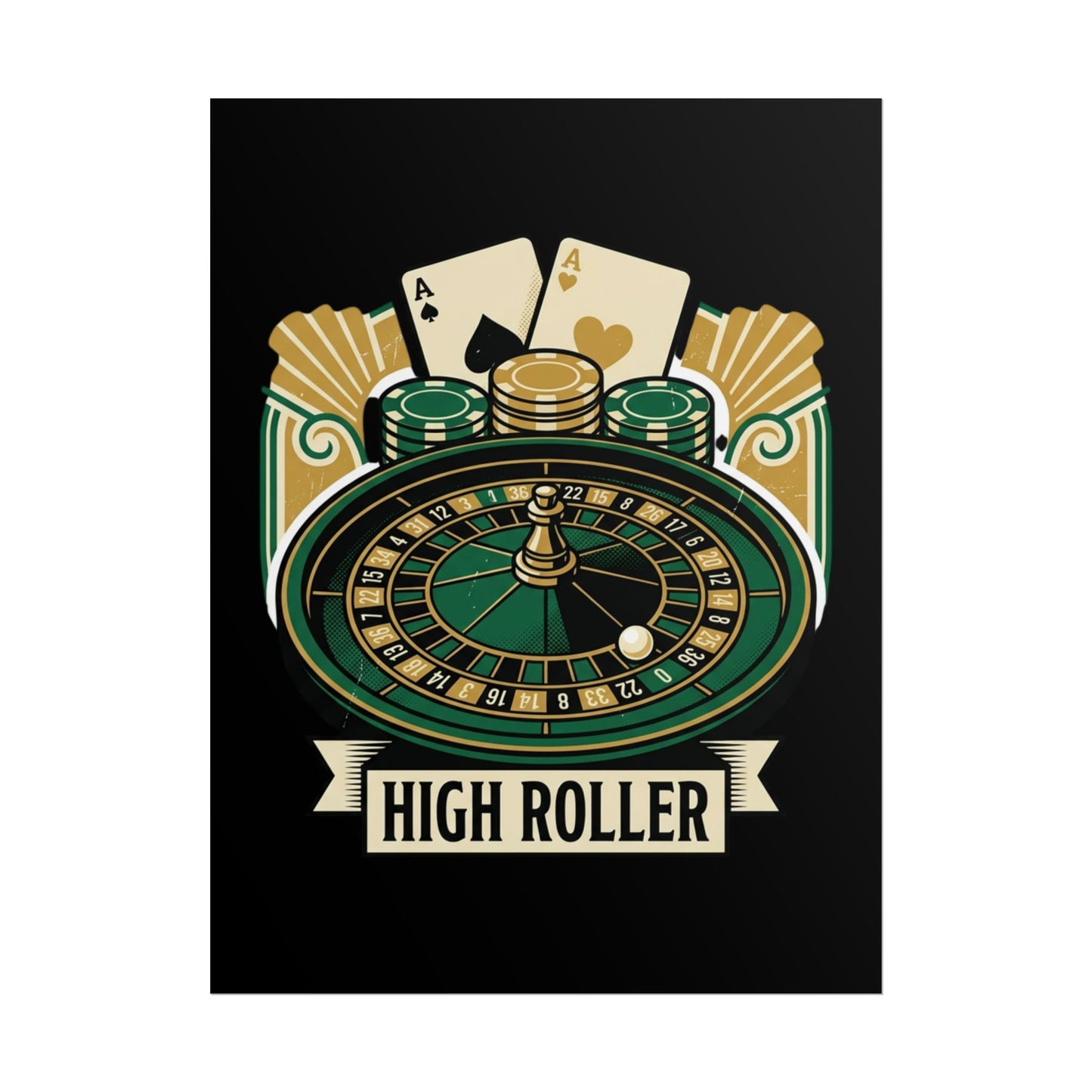 High Roller Casino Poster — Roulette & Cards Wall Art