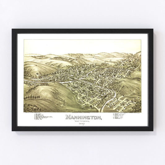 Vintage Map of Mannington, West Virginia 1897