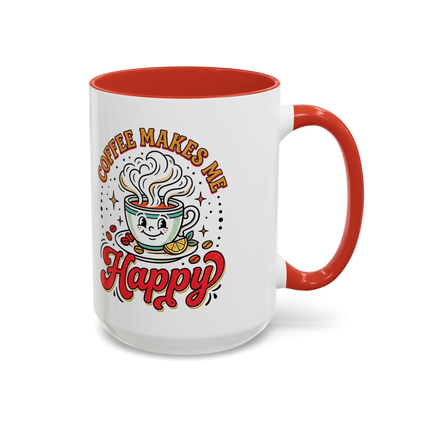 Coffee Mug — "Coffee Makes Me Happy" Cute Retro Accent Mug (11/15oz)