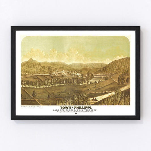 Vintage Map of Phillippi, West Virginia 1861