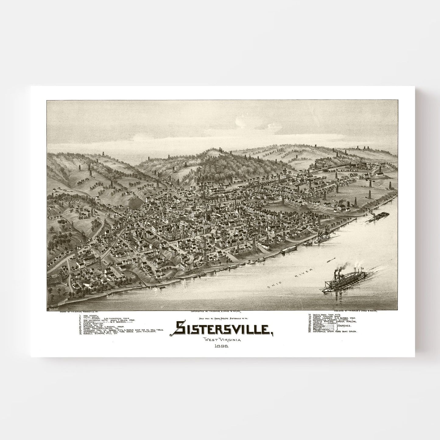 Vintage Map of Sistersville, West Virginia 1896