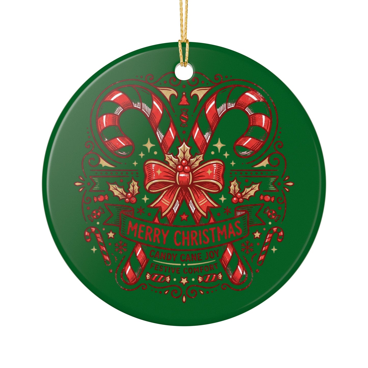 Christmas Candy Cane Ceramic Ornament — 'Merry Christmas' Holiday Tree Decoration