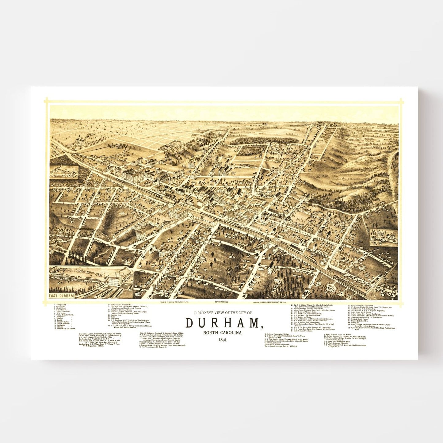 Vintage Map of Durham, North Carolina 1891