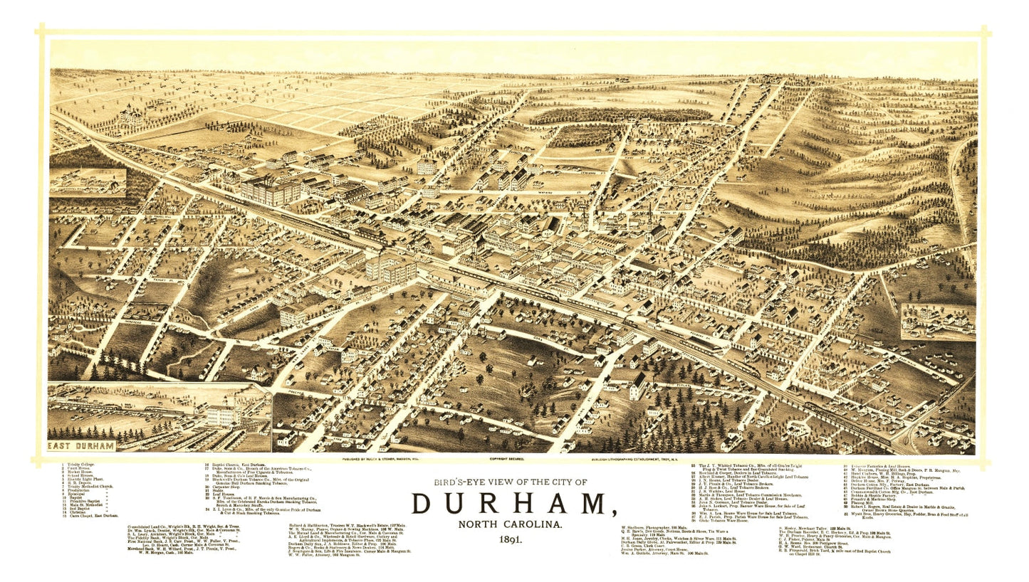Vintage Map of Durham, North Carolina 1891