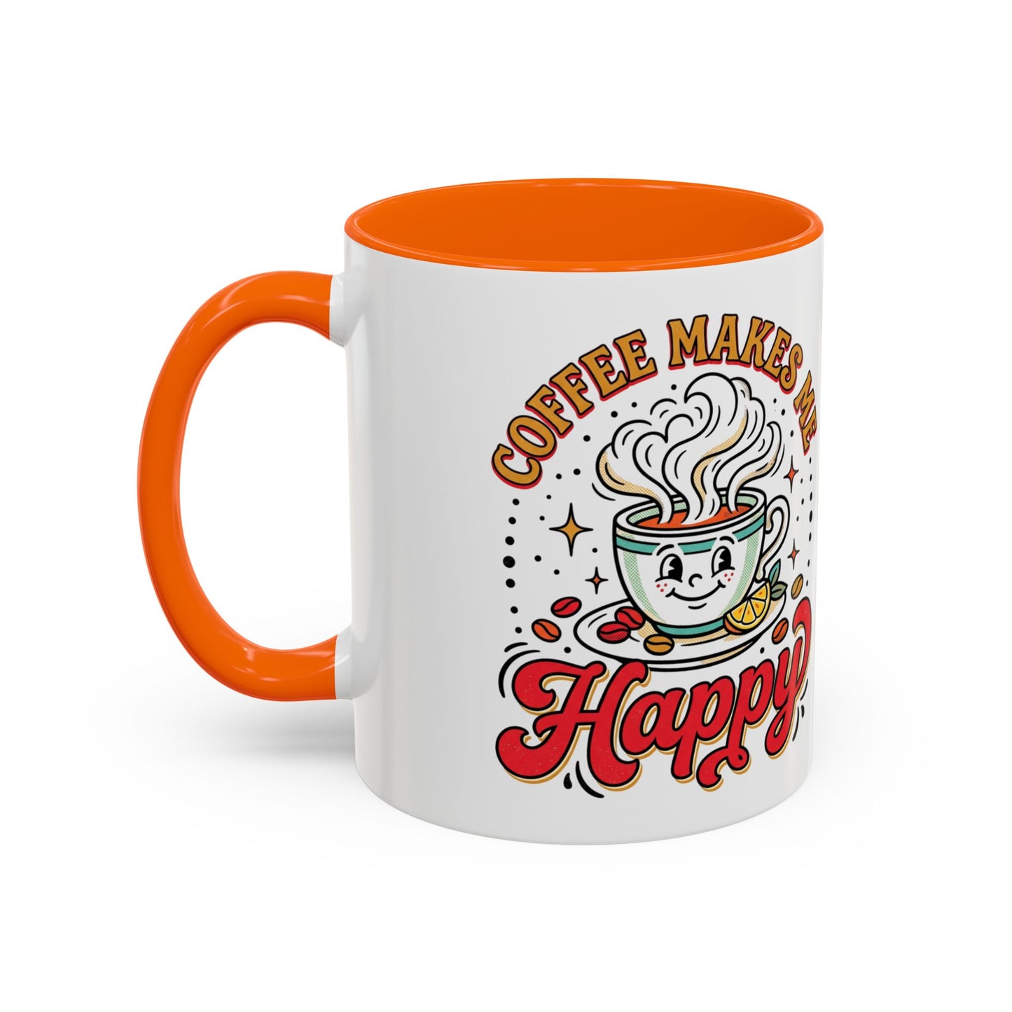 Coffee Mug — "Coffee Makes Me Happy" Cute Retro Accent Mug (11/15oz)