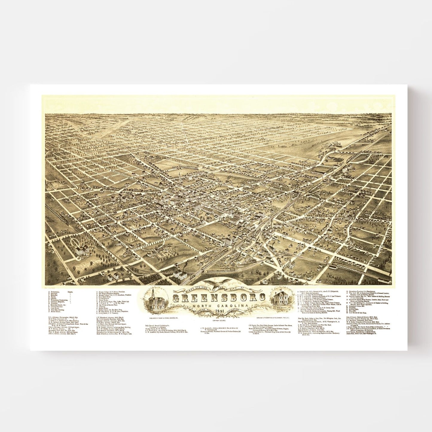 Vintage Map of Greensboro, North Carolina 1891