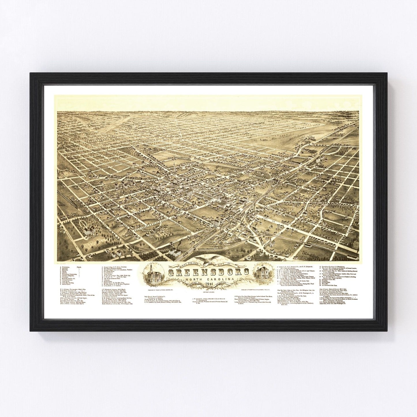 Vintage Map of Greensboro, North Carolina 1891