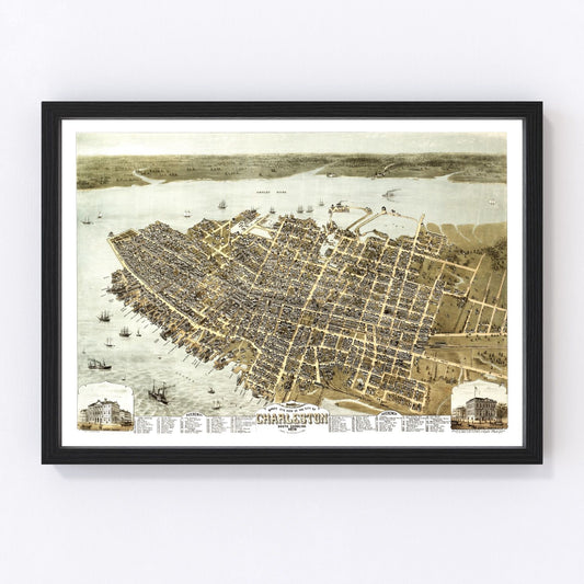 Vintage Map of Charleston, South Carolina 1872