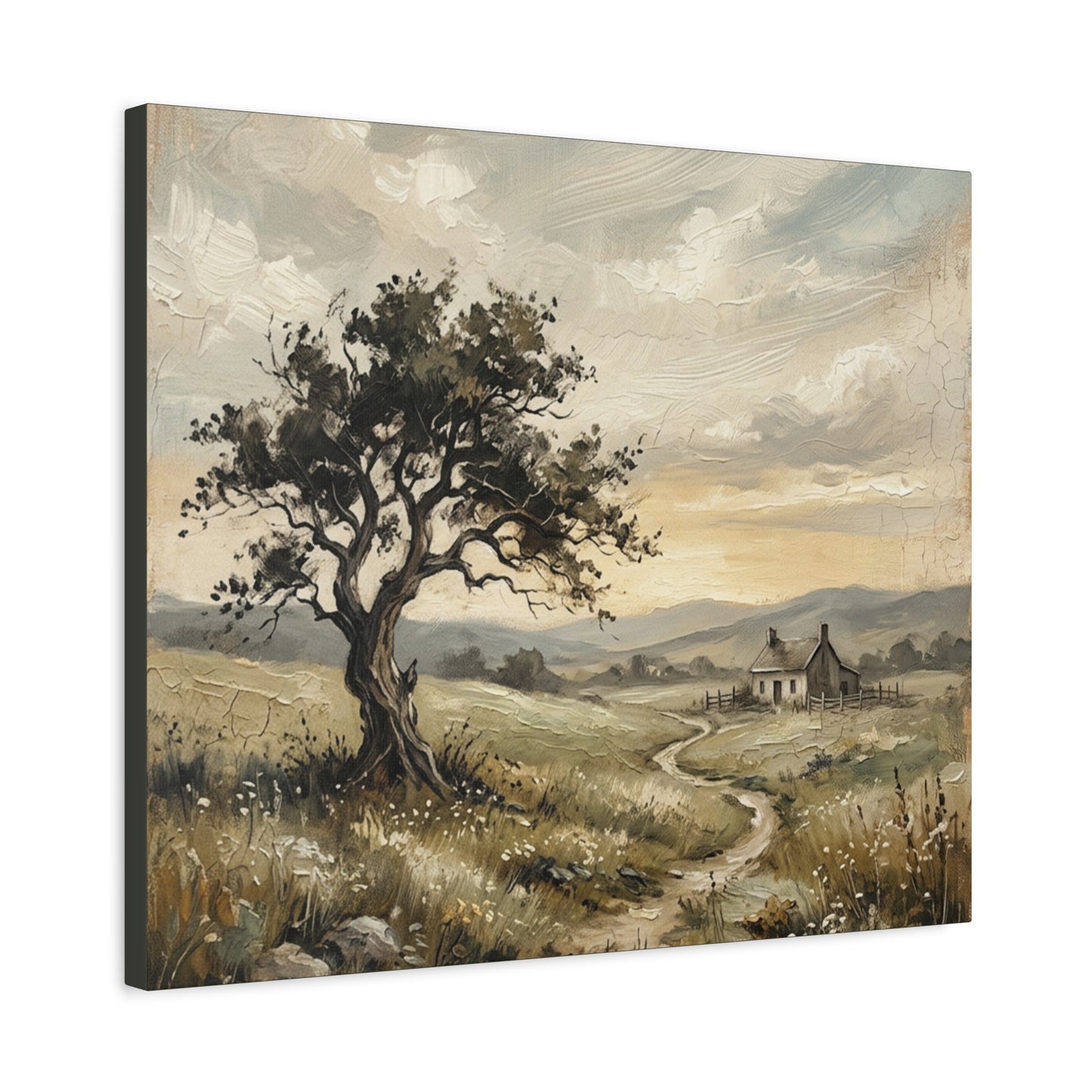 Rustic Countryside Canvas Wall Art — Serene Landscape Matte Stretched Canvas Print