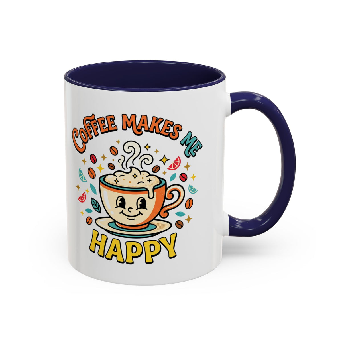 Coffee Mug — "Coffee Makes Me Happy" Cute Retro Accent Mug (11/15oz)