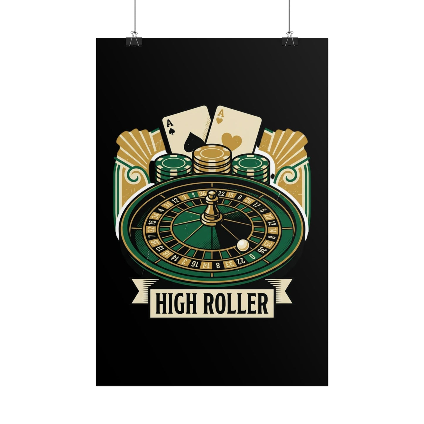 High Roller Casino Poster — Roulette & Cards Wall Art