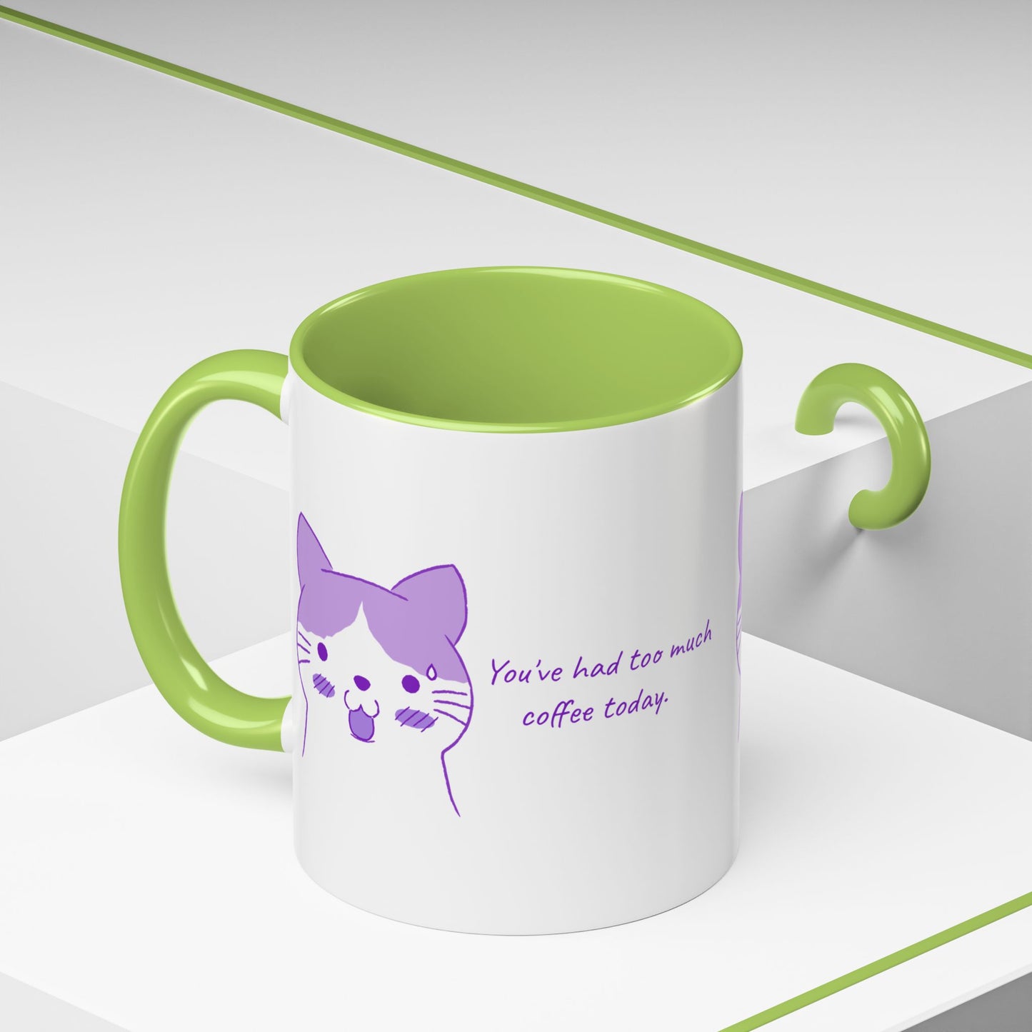 Cute Purple Cat “You’ve Had Too Much Coffee Today” Accent Coffee Mug