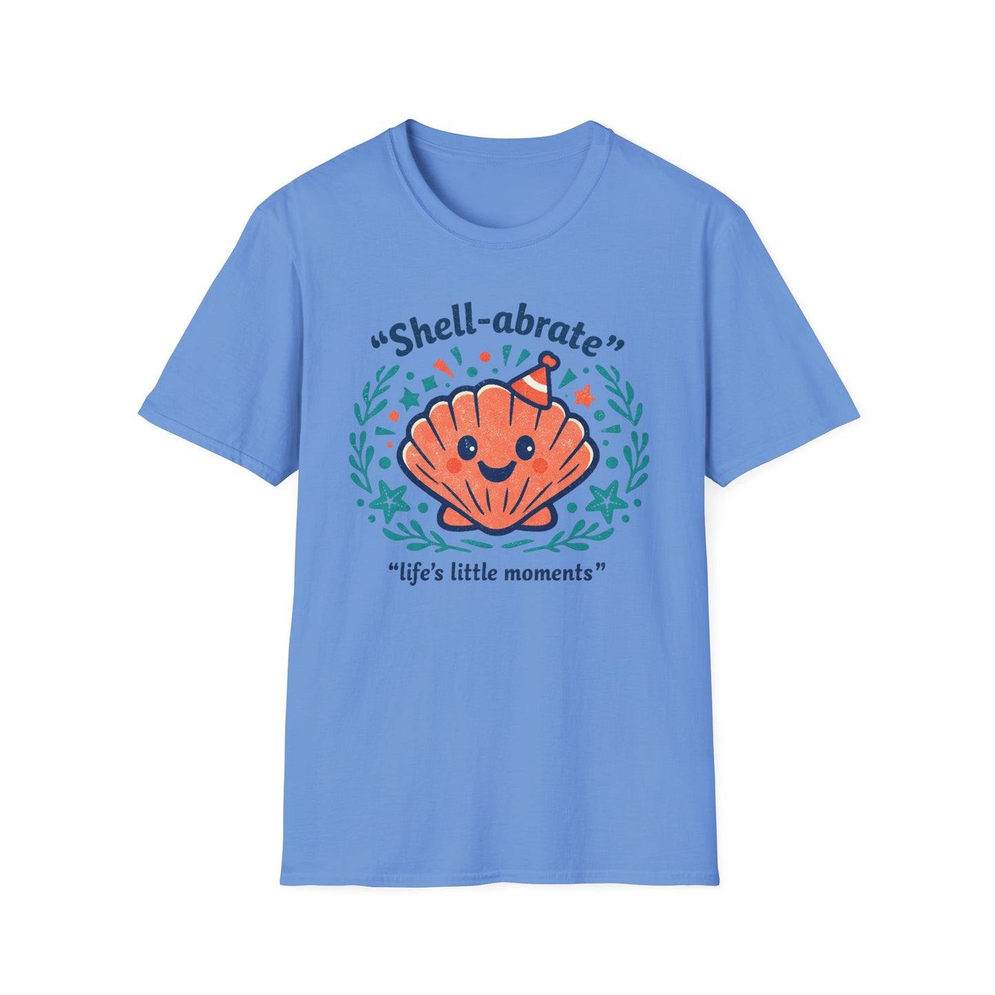 Shell-abrate Happy Seashell T-Shirt — "life's little moments" Cute Beach Graphic Tee