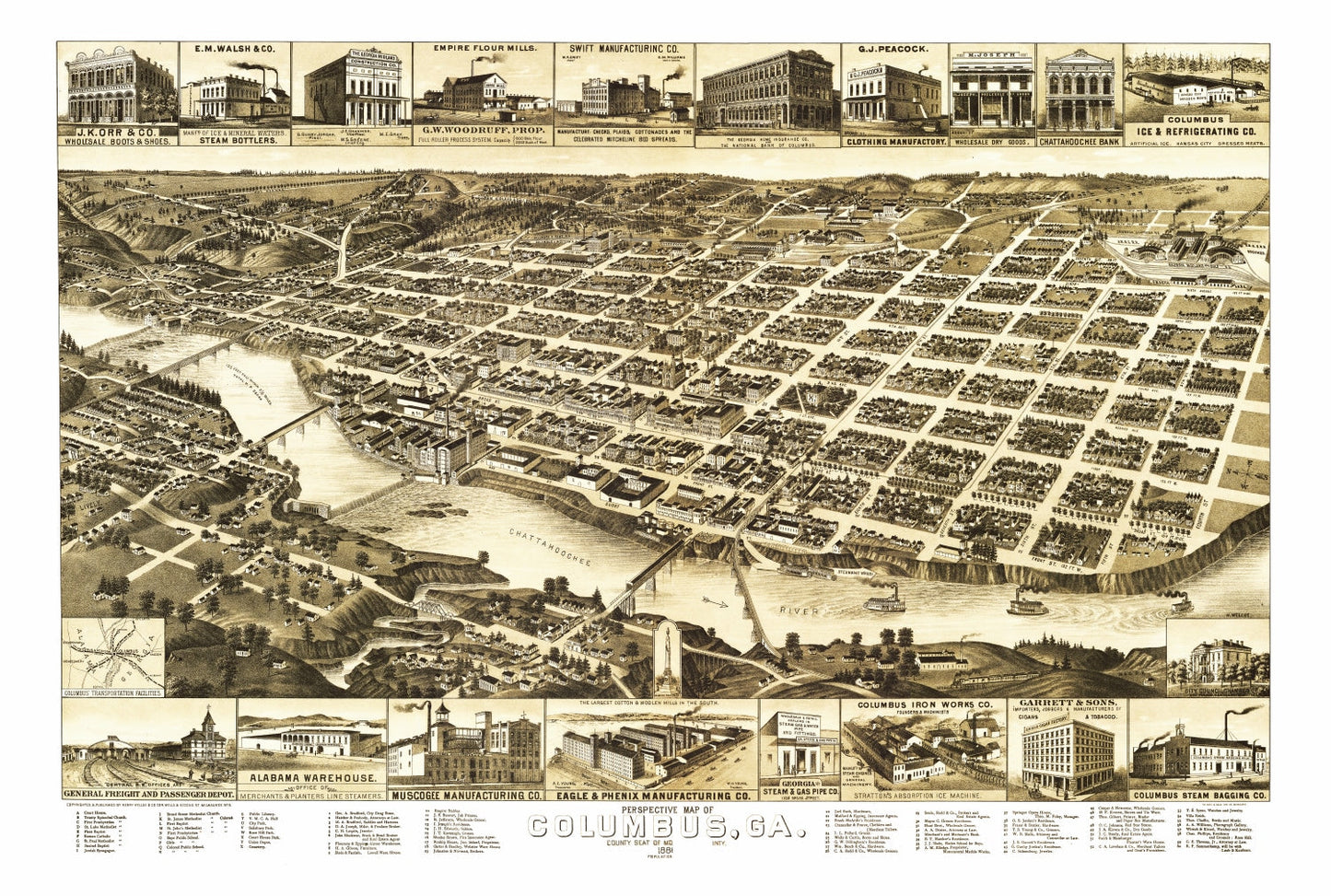 Vintage Map of Columbus, Georgia 1886