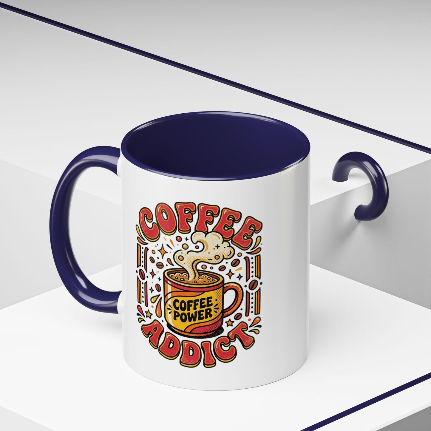 Coffee Addict Accent Mug — "Coffee Power" Retro Coffee Lover Gift (11oz/15oz)