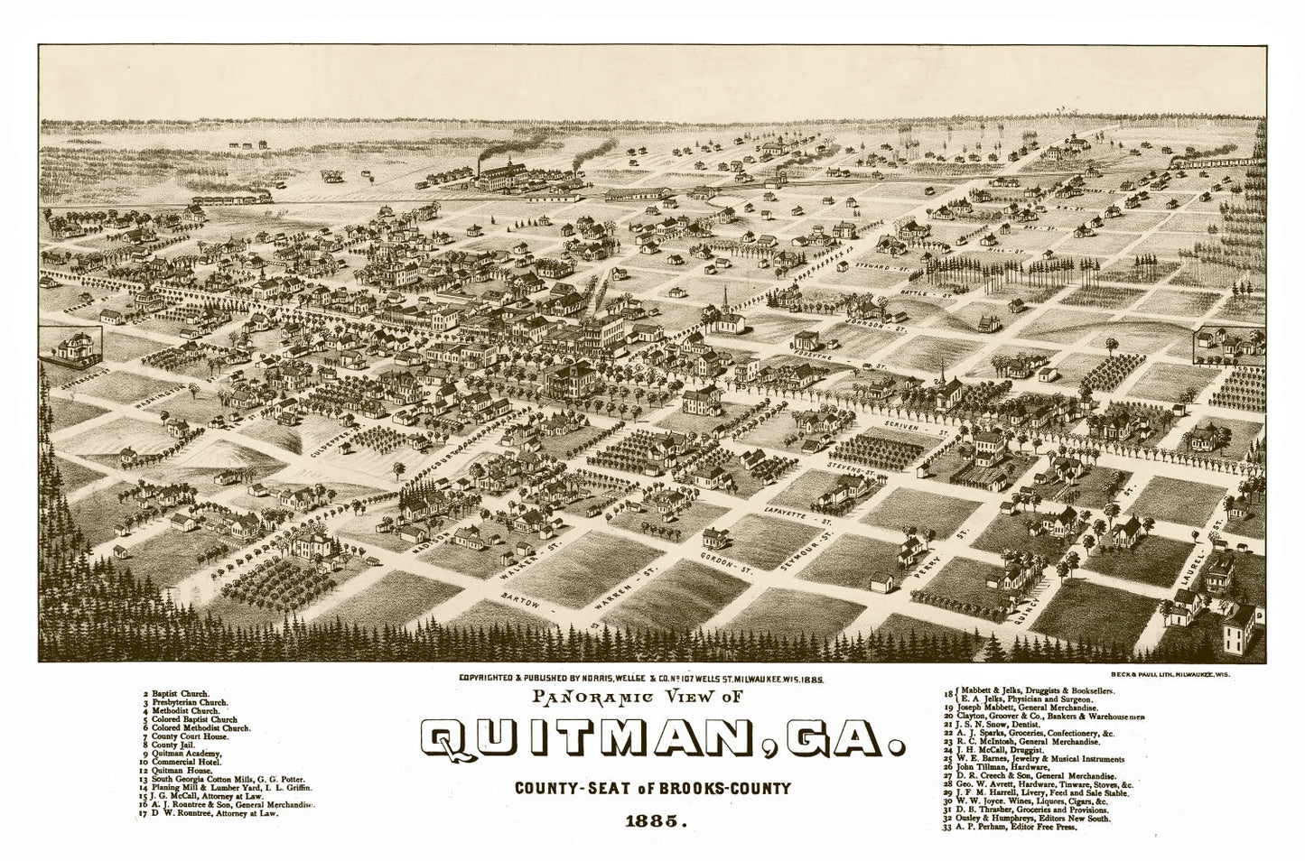 Vintage Map of Quitman, Georgia 1885