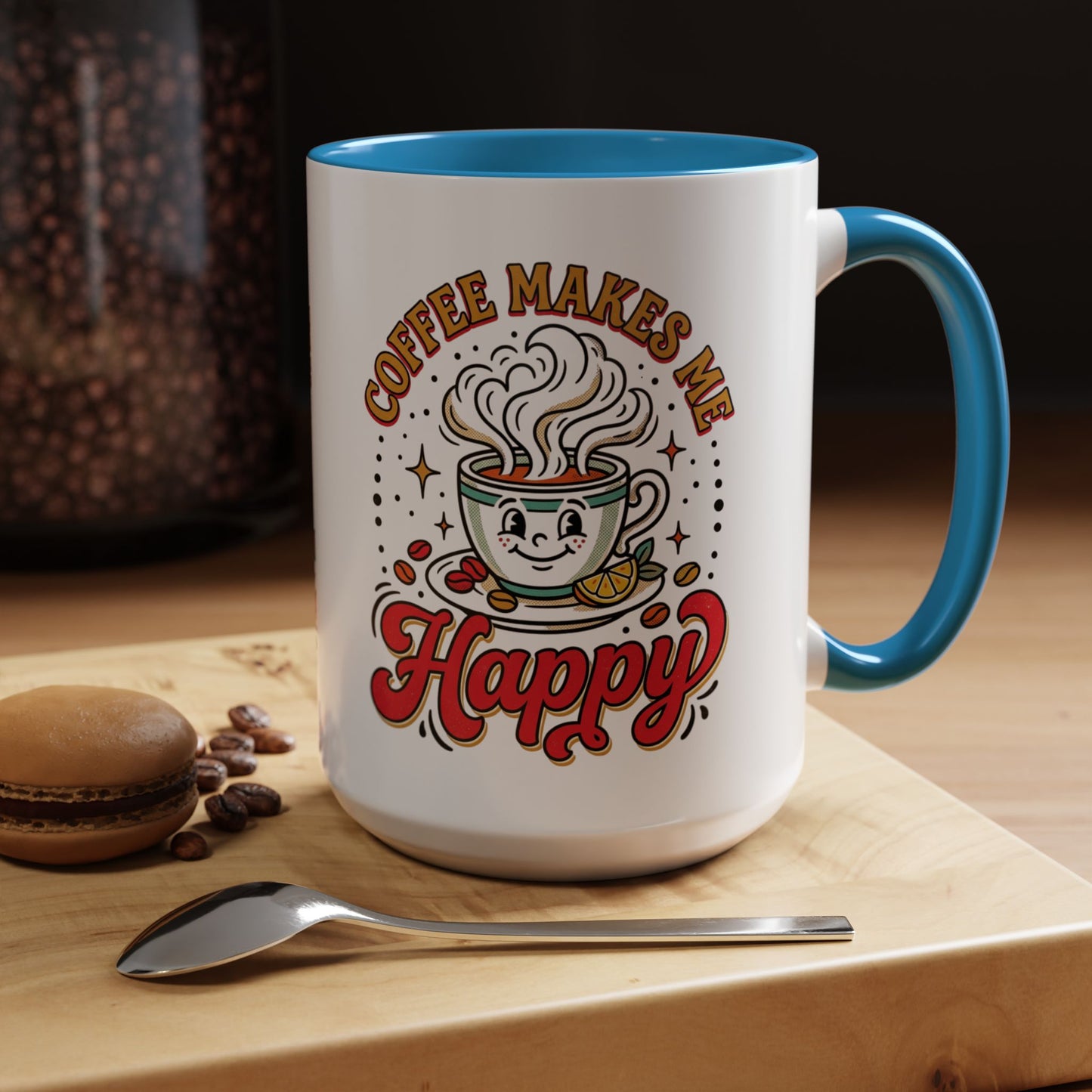 Coffee Mug — "Coffee Makes Me Happy" Cute Retro Accent Mug (11/15oz)