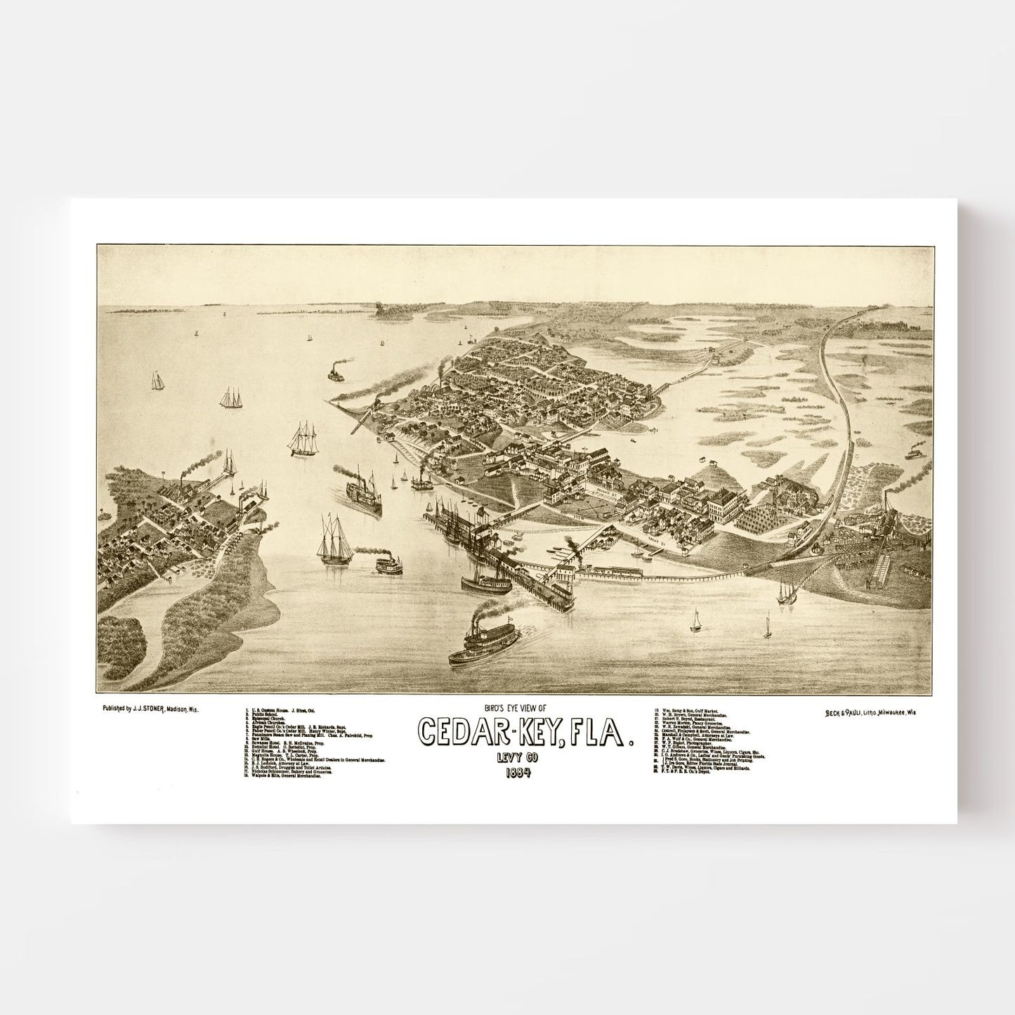 Vintage Map of Cedar Key, Florida 1884