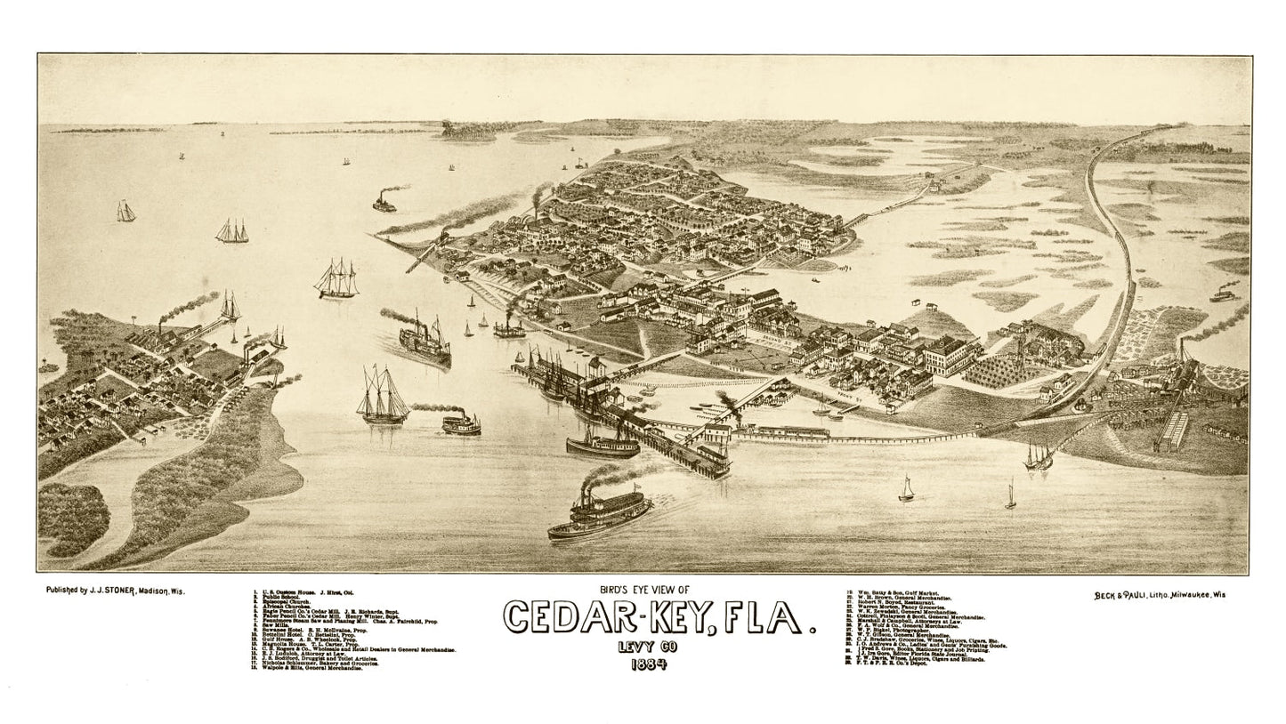 Vintage Map of Cedar Key, Florida 1884