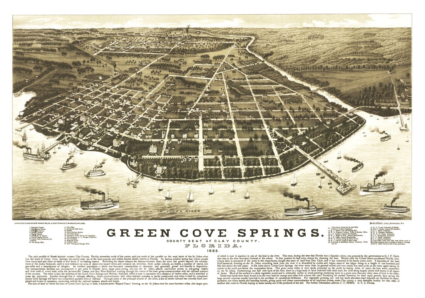 Vintage Map of Green Cove Springs, Florida 1885