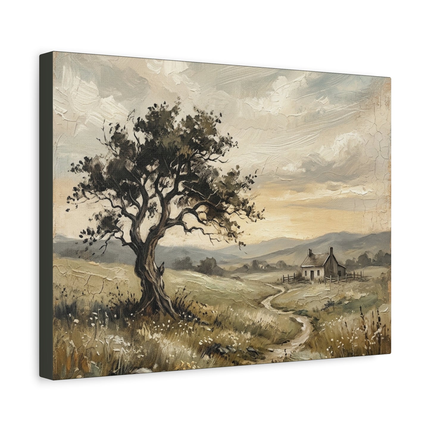 Rustic Countryside Canvas Wall Art — Serene Landscape Matte Stretched Canvas Print