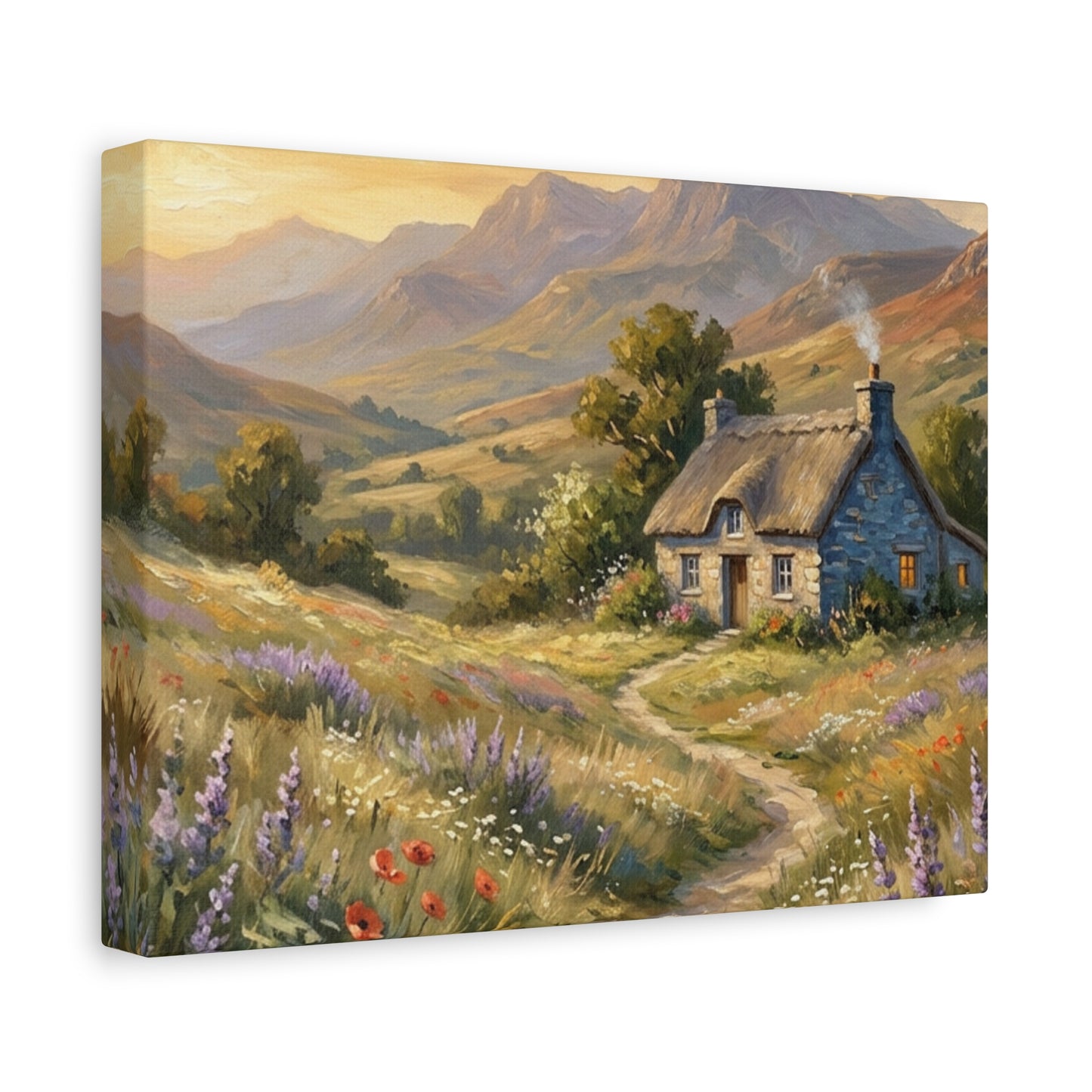 Countryside Cottage Canvas Wall Art — Tranquil Rustic Landscape Print