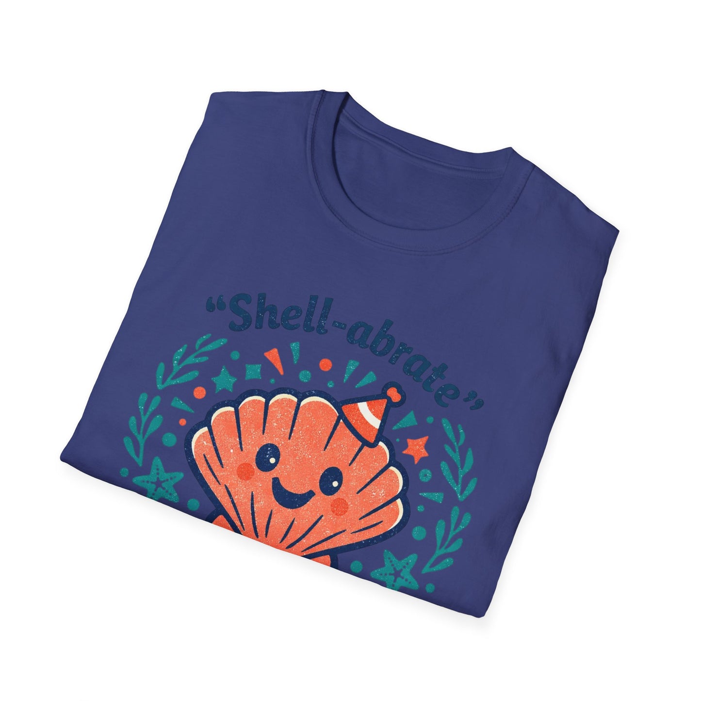 Shell-abrate Happy Seashell T-Shirt — "life's little moments" Cute Beach Graphic Tee