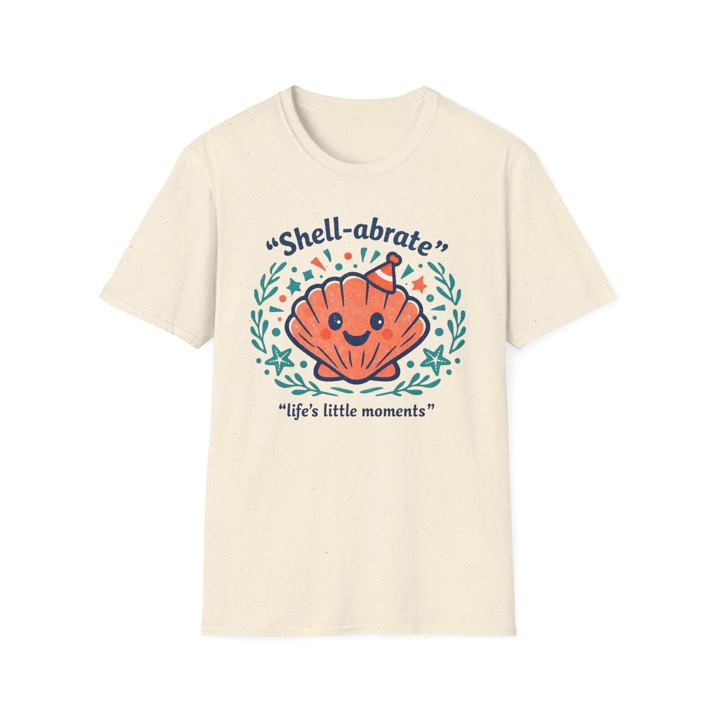 Shell-abrate Happy Seashell T-Shirt — "life's little moments" Cute Beach Graphic Tee
