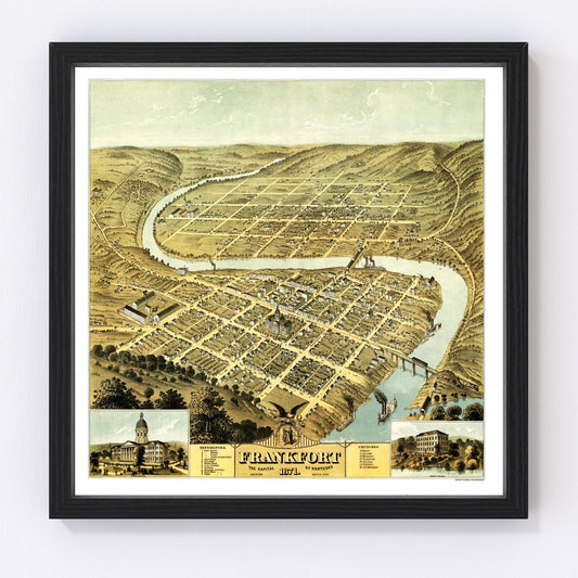 Vintage Map of Frankfort, Kentucky 1871