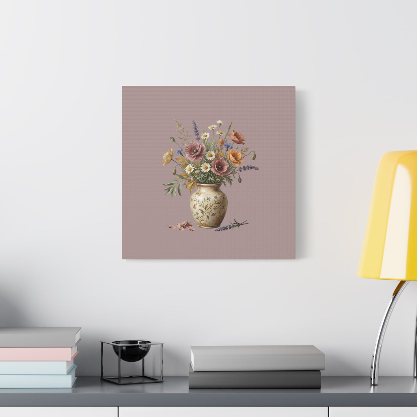 Botanical Vase Floral Canvas Print — Vintage Wildflower Wall Art