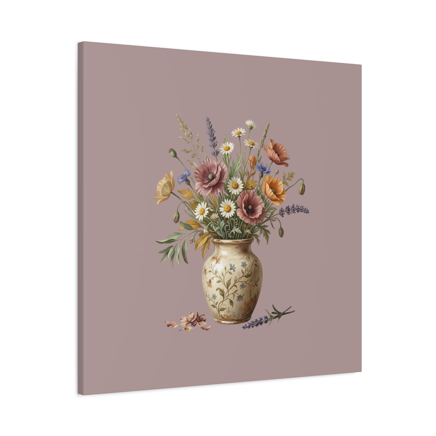 Botanical Vase Floral Canvas Print — Vintage Wildflower Wall Art